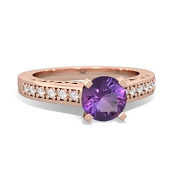 Amethyst Art Deco Engagement 6Mm Round 14K Rose Gold ring R26356RD