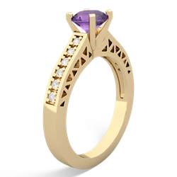 Amethyst Art Deco Engagement 6Mm Round 14K Yellow Gold ring R26356RD