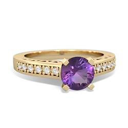 Amethyst Art Deco Engagement 6Mm Round 14K Yellow Gold ring R26356RD