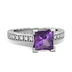 Amethyst Art Deco Engagement 6Mm Princess 14K White Gold ring R26356SQ