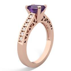 Amethyst Art Deco Engagement 7X5mm Emerald-Cut 14K Rose Gold ring R26357EM