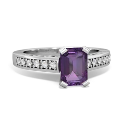 Amethyst Art Deco Engagement 7X5mm Emerald-Cut 14K White Gold ring R26357EM