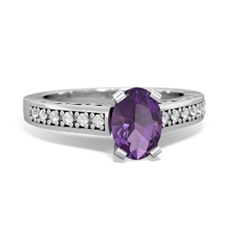 Amethyst Art Deco Engagement 7X5mm Oval 14K White Gold ring R26357VL