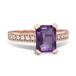 Amethyst Art Deco Engagement 8X6mm Emerald-Cut 14K Rose Gold ring R26358EM