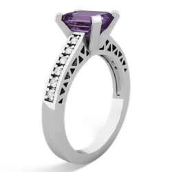 Amethyst Art Deco Engagement 8X6mm Emerald-Cut 14K White Gold ring R26358EM