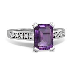 Amethyst Art Deco Engagement 8X6mm Emerald-Cut 14K White Gold ring R26358EM