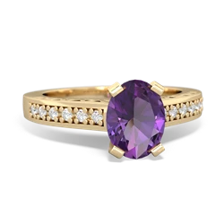 Amethyst Art Deco Engagement 8X6mm Oval 14K Yellow Gold ring R26358VL