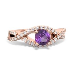 Amethyst Diamond Twist 5Mm Round Engagment  14K Rose Gold ring R26405RD