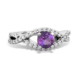 Amethyst Diamond Twist 5Mm Round Engagment  14K White Gold ring R26405RD