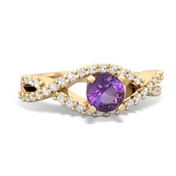 Amethyst Diamond Twist 5Mm Round Engagment  14K Yellow Gold ring R26405RD