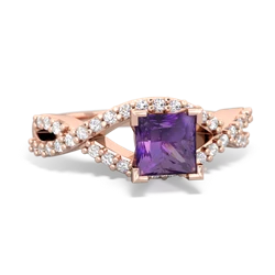 Amethyst Diamond Twist 5Mm Square Engagment  14K Rose Gold ring R26405SQ