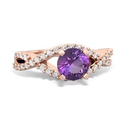 Amethyst Diamond Twist 6Mm Round Engagment  14K Rose Gold ring R26406RD