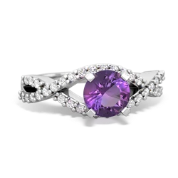 Amethyst Diamond Twist 6Mm Round Engagment  14K White Gold ring R26406RD