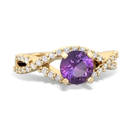 Amethyst Diamond Twist 6Mm Round Engagment  14K Yellow Gold ring R26406RD