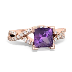 Amethyst Diamond Twist 6Mm Princess Engagment  14K Rose Gold ring R26406SQ