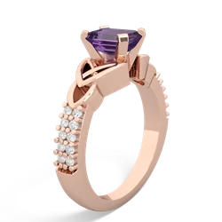 Amethyst Celtic Knot 7X5 Emerald-Cut Engagement 14K Rose Gold ring R26447EM