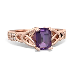 Amethyst Celtic Knot 7X5 Emerald-Cut Engagement 14K Rose Gold ring R26447EM