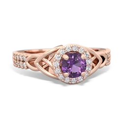 Amethyst Celtic Knot Halo 14K Rose Gold ring R26445RH