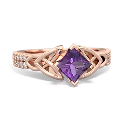 Amethyst Celtic Knot 5Mm Square Engagement 14K Rose Gold ring R26445SQ