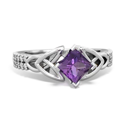 Amethyst Celtic Knot 5Mm Square Engagement 14K White Gold ring R26445SQ