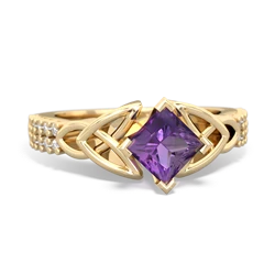 Amethyst Celtic Knot 5Mm Square Engagement 14K Yellow Gold ring R26445SQ