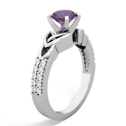 Amethyst Celtic Knot 6Mm Round Engagement 14K White Gold ring R26446RD