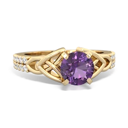 Amethyst Celtic Knot 6Mm Round Engagement 14K Yellow Gold ring R26446RD