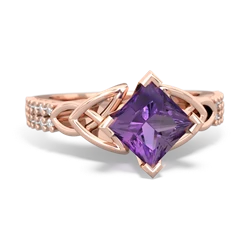 Amethyst Celtic Knot 6Mm Princess Engagement 14K Rose Gold ring R26446SQ