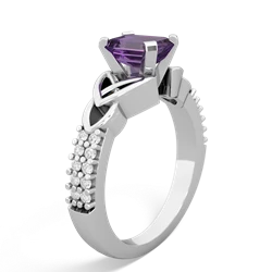 Amethyst Celtic Knot 7X5 Emerald-Cut Engagement 14K White Gold ring R26447EM