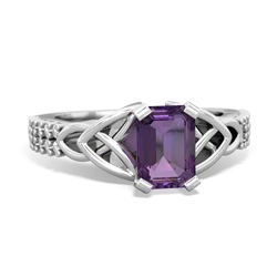 Amethyst Celtic Knot 7X5 Emerald-Cut Engagement 14K White Gold ring R26447EM