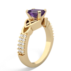 Amethyst Celtic Knot 7X5 Emerald-Cut Engagement 14K Yellow Gold ring R26447EM