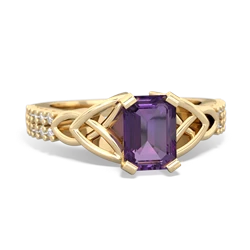 Amethyst Celtic Knot 7X5 Emerald-Cut Engagement 14K Yellow Gold ring R26447EM