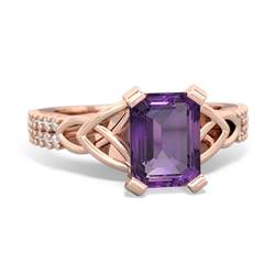 Amethyst Celtic Knot 8X6 Emerald-Cut Engagement 14K Rose Gold ring R26448EM