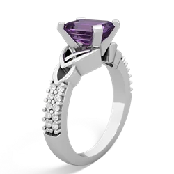 Amethyst Celtic Knot 8X6 Emerald-Cut Engagement 14K White Gold ring R26448EM