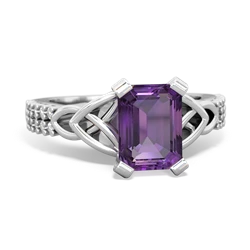 Amethyst Celtic Knot 8X6 Emerald-Cut Engagement 14K White Gold ring R26448EM