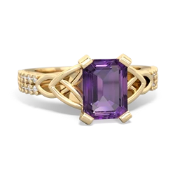 Amethyst Celtic Knot 8X6 Emerald-Cut Engagement 14K Yellow Gold ring R26448EM