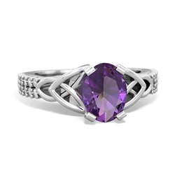 Amethyst Celtic Knot 8X6 Oval Engagement 14K White Gold ring R26448VL