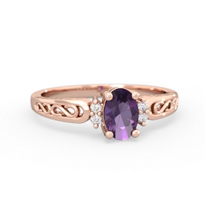 Amethyst Filligree Scroll Oval 14K Rose Gold ring R0812