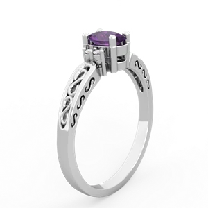 Amethyst Filligree Scroll Oval 14K White Gold ring R0812