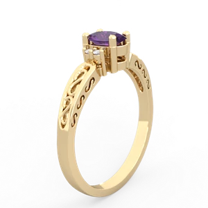 Amethyst Filligree Scroll Oval 14K Yellow Gold ring R0812