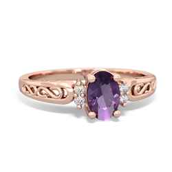 Amethyst Filligree Scroll Oval 14K Rose Gold ring R0812