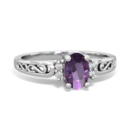 Amethyst Filligree Scroll Oval 14K White Gold ring R0812