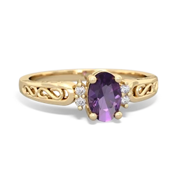 Amethyst Filligree Scroll Oval 14K Yellow Gold ring R0812