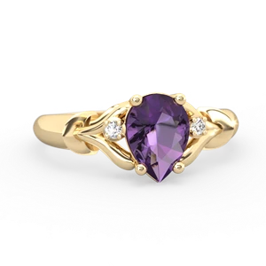 Amethyst Precious Pear 14K Yellow Gold ring R0826