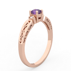 Amethyst Filligree Scroll Round 14K Rose Gold ring R0829