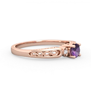 Amethyst Filligree Scroll Round 14K Rose Gold ring R0829