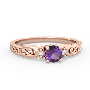 Amethyst Filligree Scroll Round 14K Rose Gold ring R0829