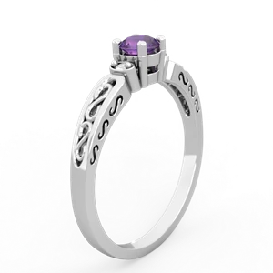 Amethyst Filligree Scroll Round 14K White Gold ring R0829