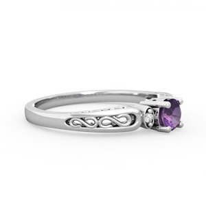 Amethyst Filligree Scroll Round 14K White Gold ring R0829