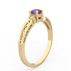 Amethyst Filligree Scroll Round 14K Yellow Gold ring R0829